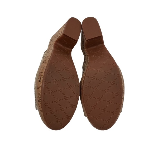 Johnston & Murphy Tan Cream Snake Print Cork Heeled Sandals Size 9 Women’s - Picture 9 of 9